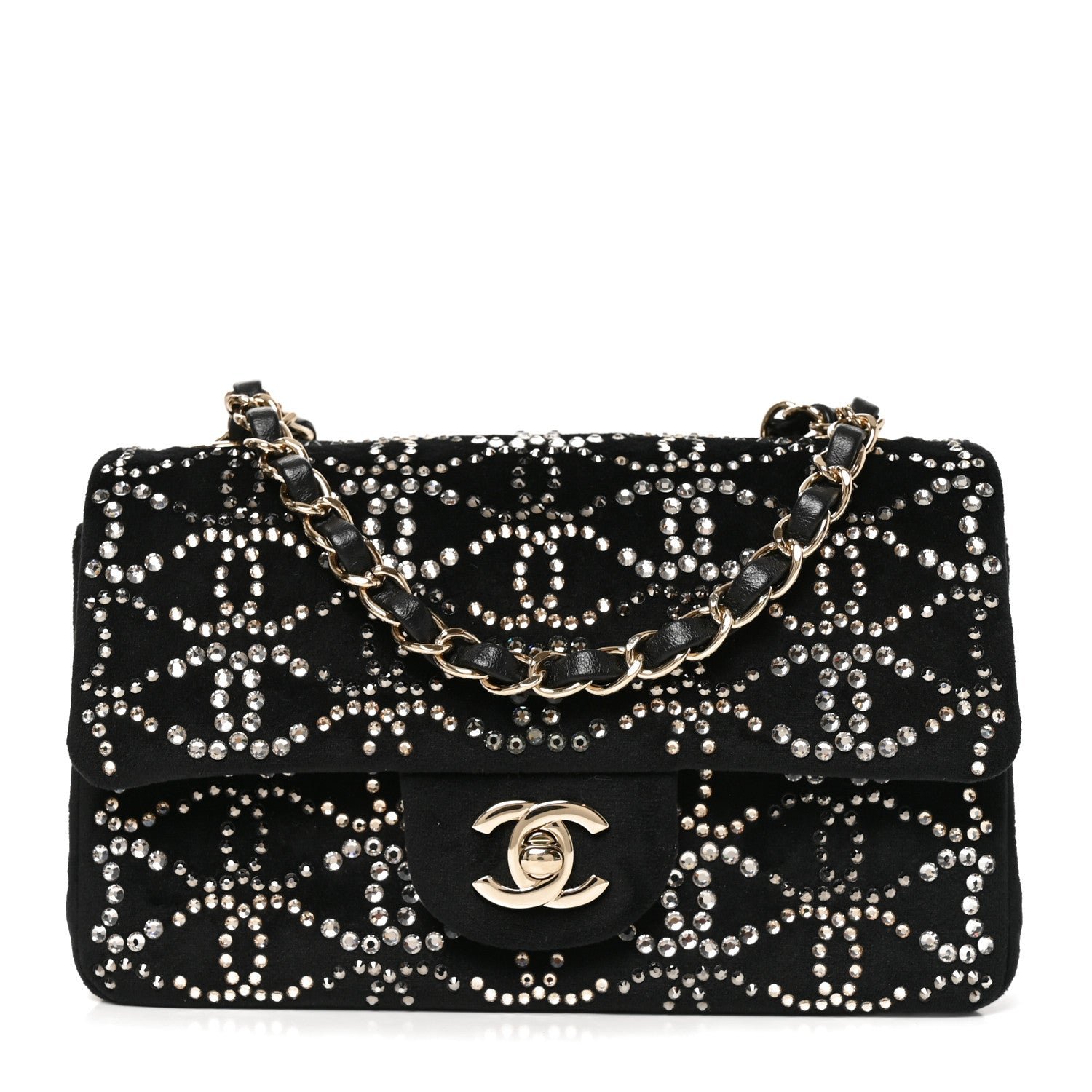 Chanel Velvet Crystal Mini Rectangular Flap Black