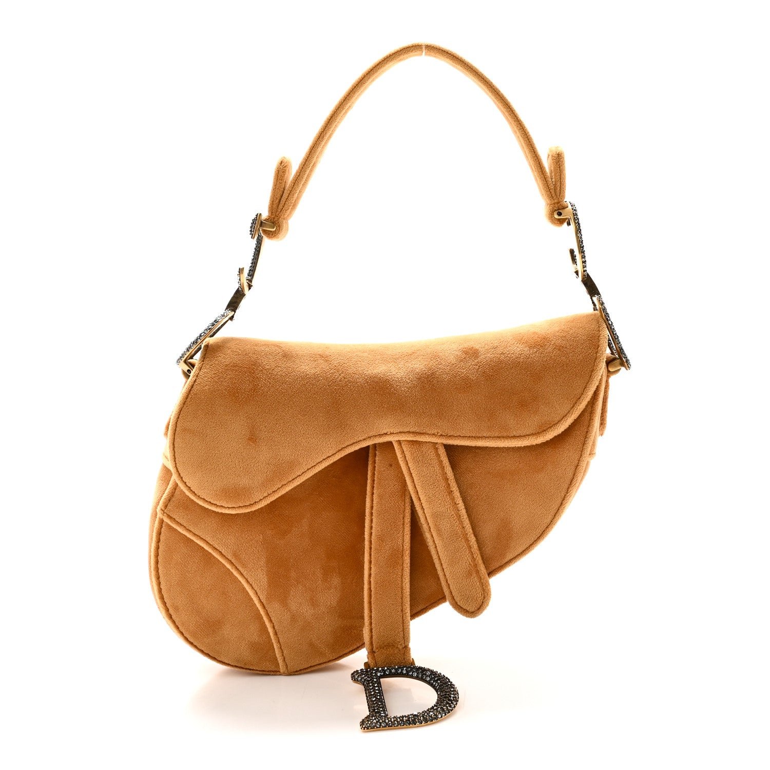 Christian Dior Velvet Crystal Mini Saddle Bag Tan