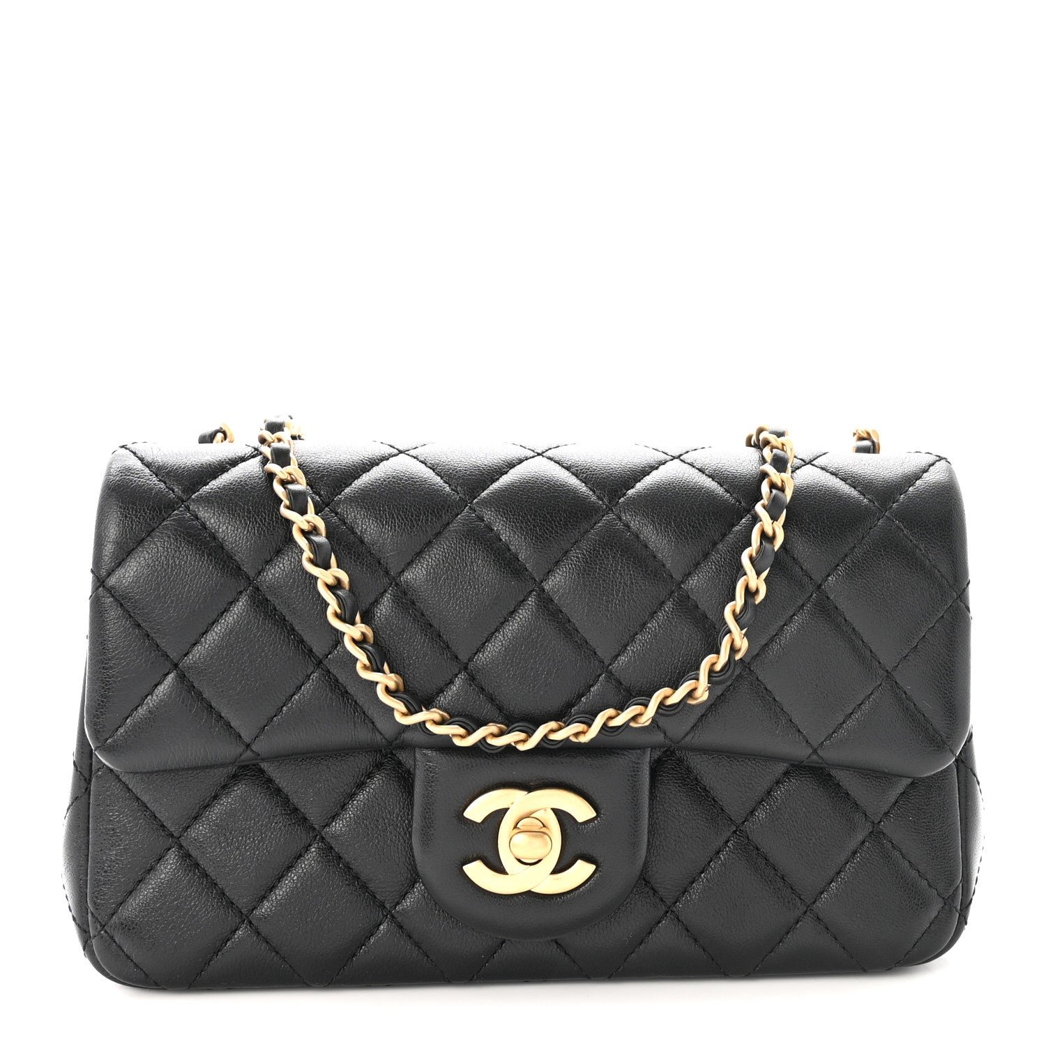 Chanel Lambskin Quilted Mini Rectangular Pearl Crush Flap Black