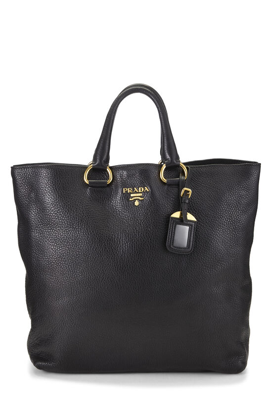 Prada Black Vitello Daino Shopping Tote Large