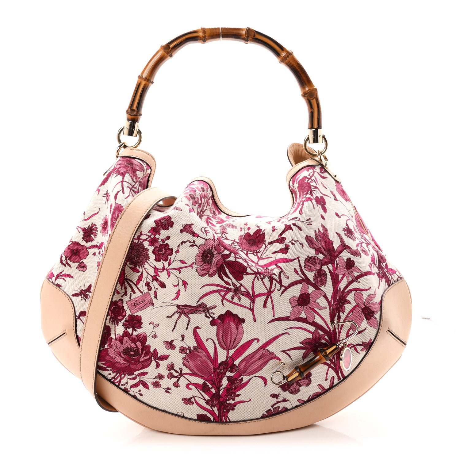 Gucci Canvas Floral Flora Peggy Bamboo Top Handle Hobo