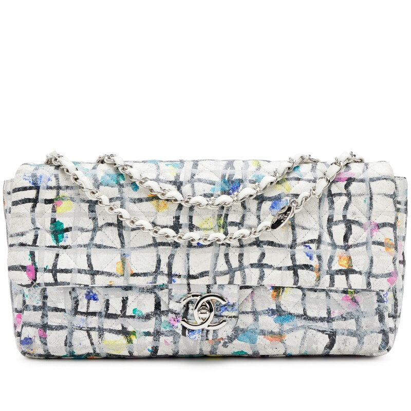Chanel Rainbow Hand Painted Quilted Calfskin Graffiti Medium Single Flap Bag Silver Hardware, 2014