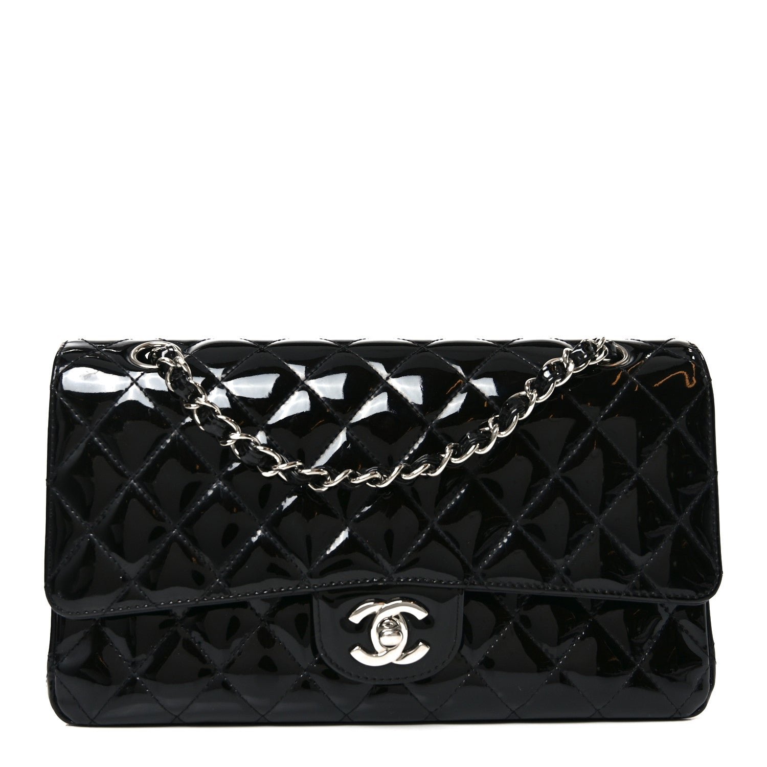 Chanel Patent Quilted Medium Double Flap Black