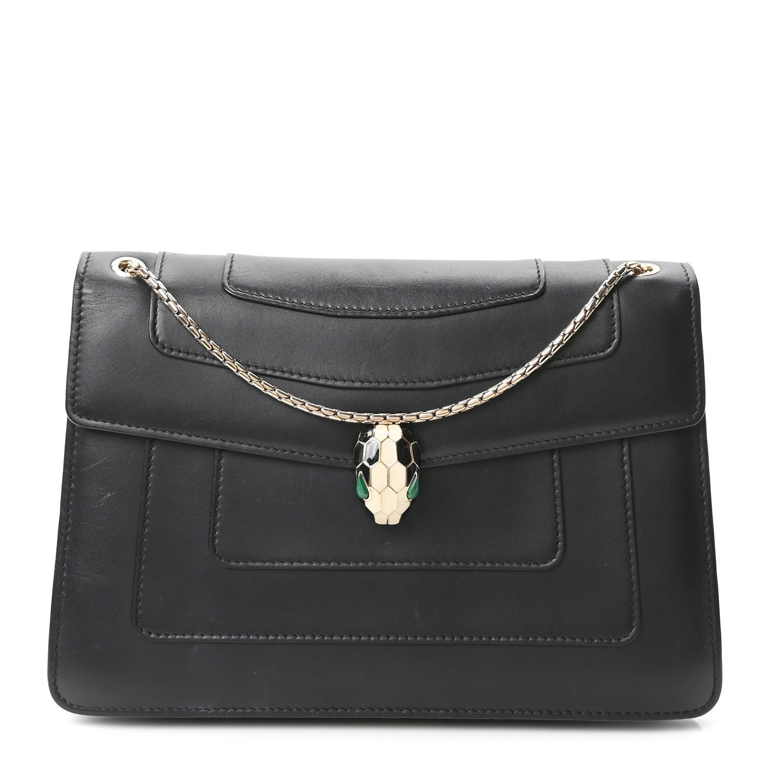Bvlgari Bulgari Calfskin Serpenti Forever Shoulder Bag Black
