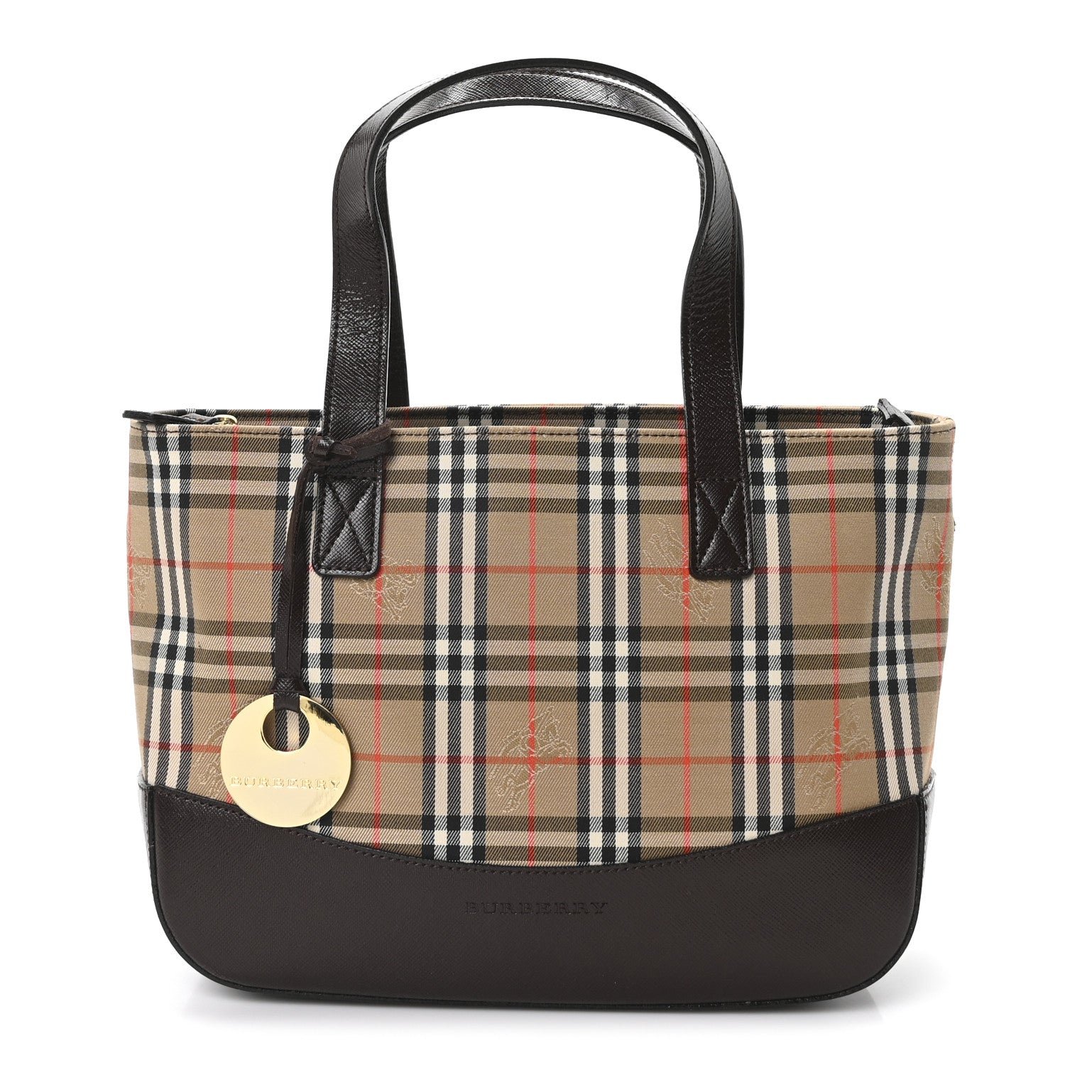 Burberry Haymarket Check Small Tote Dark Brown
