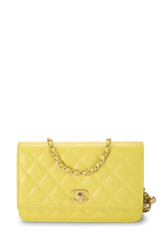 Yellow Quilted Lambskin Pearl Crush Wallet On Chain (WOC)