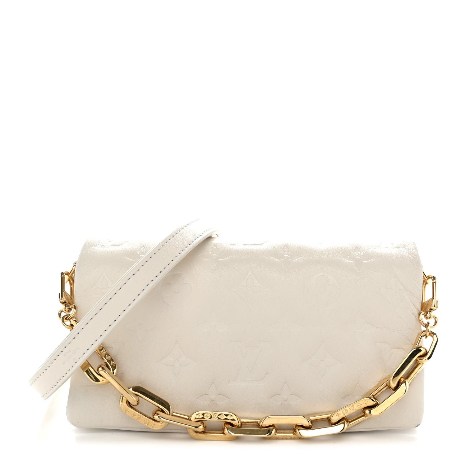 Louis Vuitton Lambskin Embossed Monogram Pochette Coussin Crossbody Cream