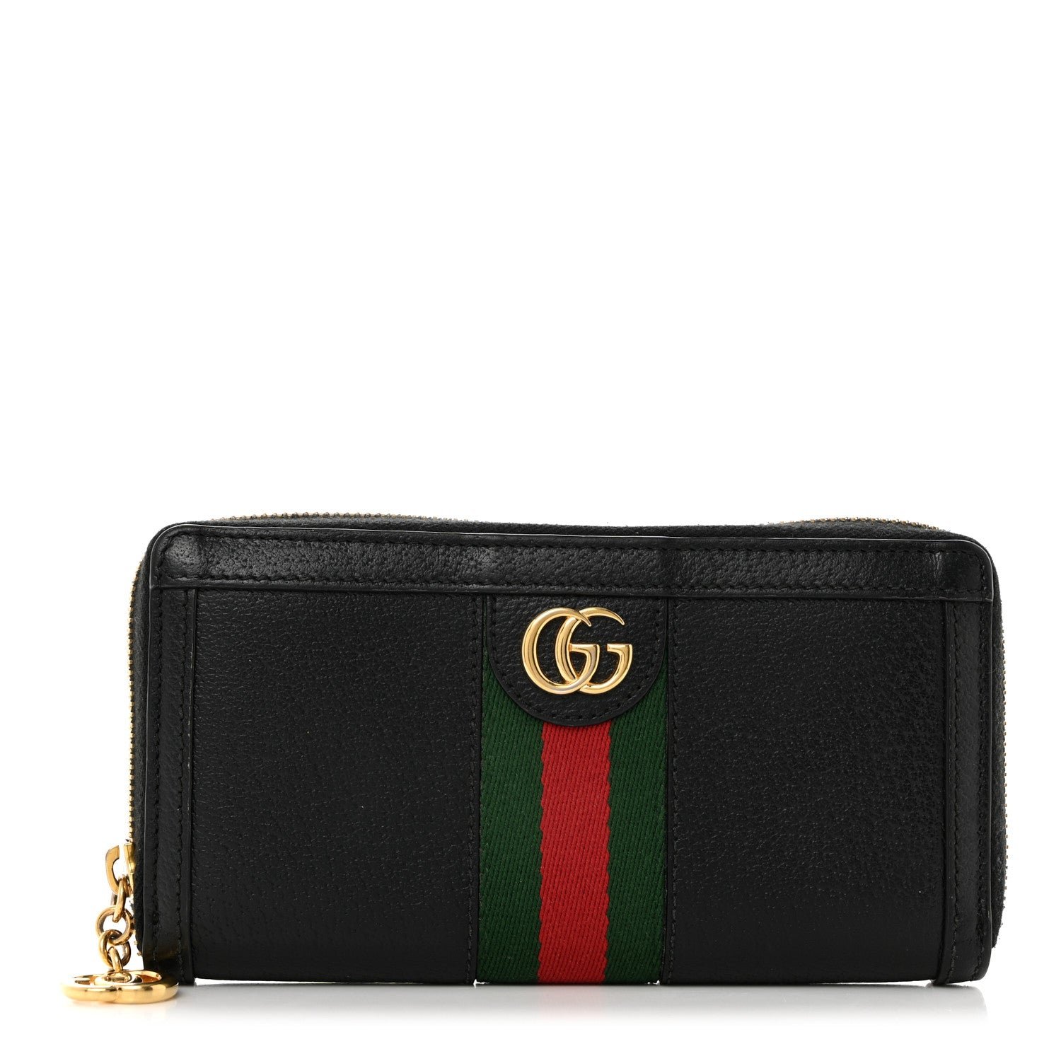 Gucci Calfskin Web Ophidia Zip Around Wallet Black