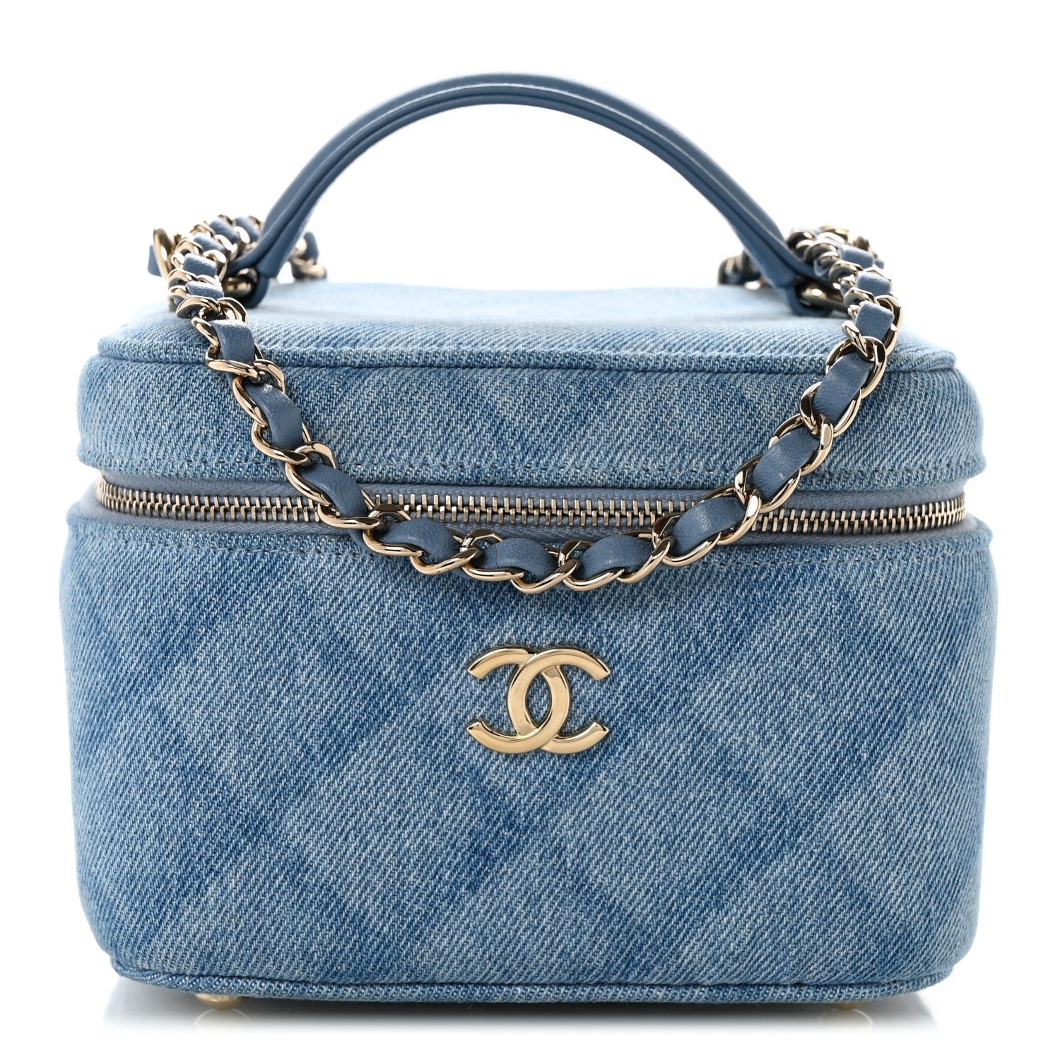 Chanel Denim Quilted Small CC Vanity Case Blue