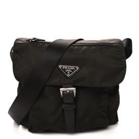 Prada Nylon Vela Saffiano Single Buckle Messenger Shoulder Bag Brown