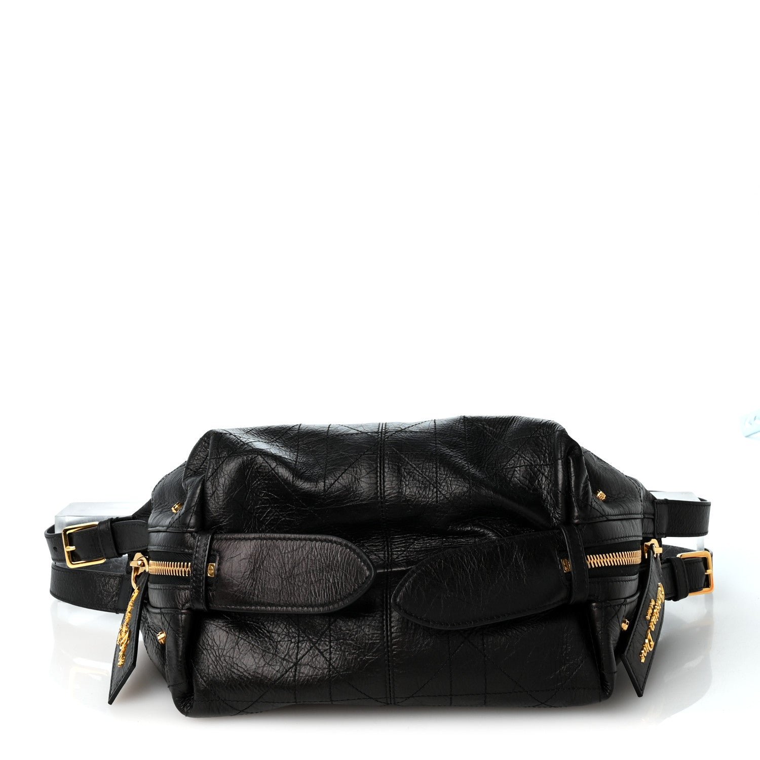 Christian Dior Crinkled Calfskin Macrocannage Small D-Journey Bag Black