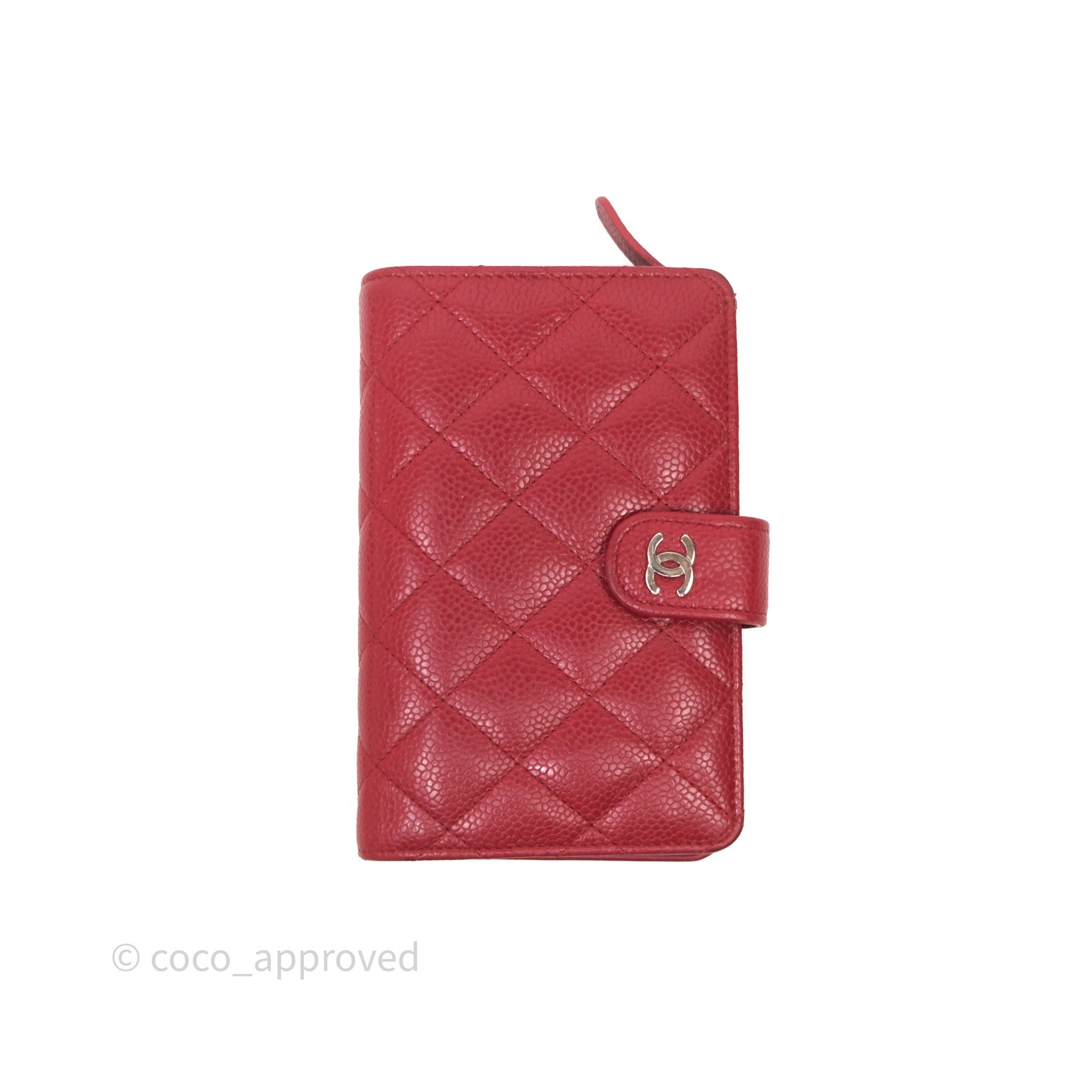 Chanel Classic French Wallet Quilted Red Caviar Silver Hardware