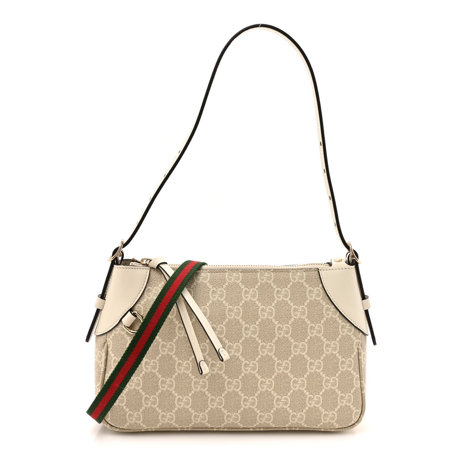 Gucci Gucci GG Supreme Monogram Textured Calfskin Small Emblem Shoulder Bag Beige Mystic White
