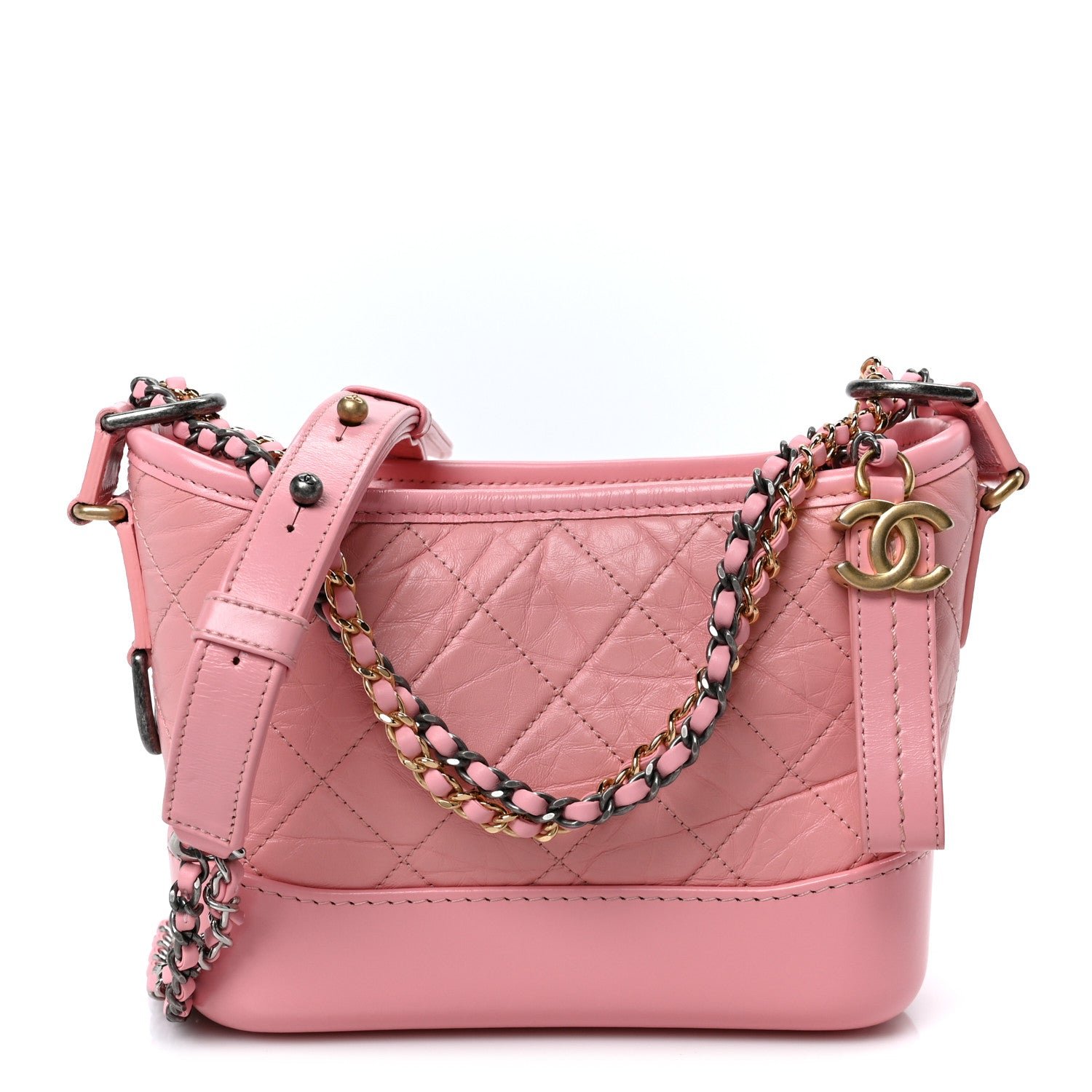 Chanel Aged Calfskin Quilted Small Gabrielle Hobo Pink