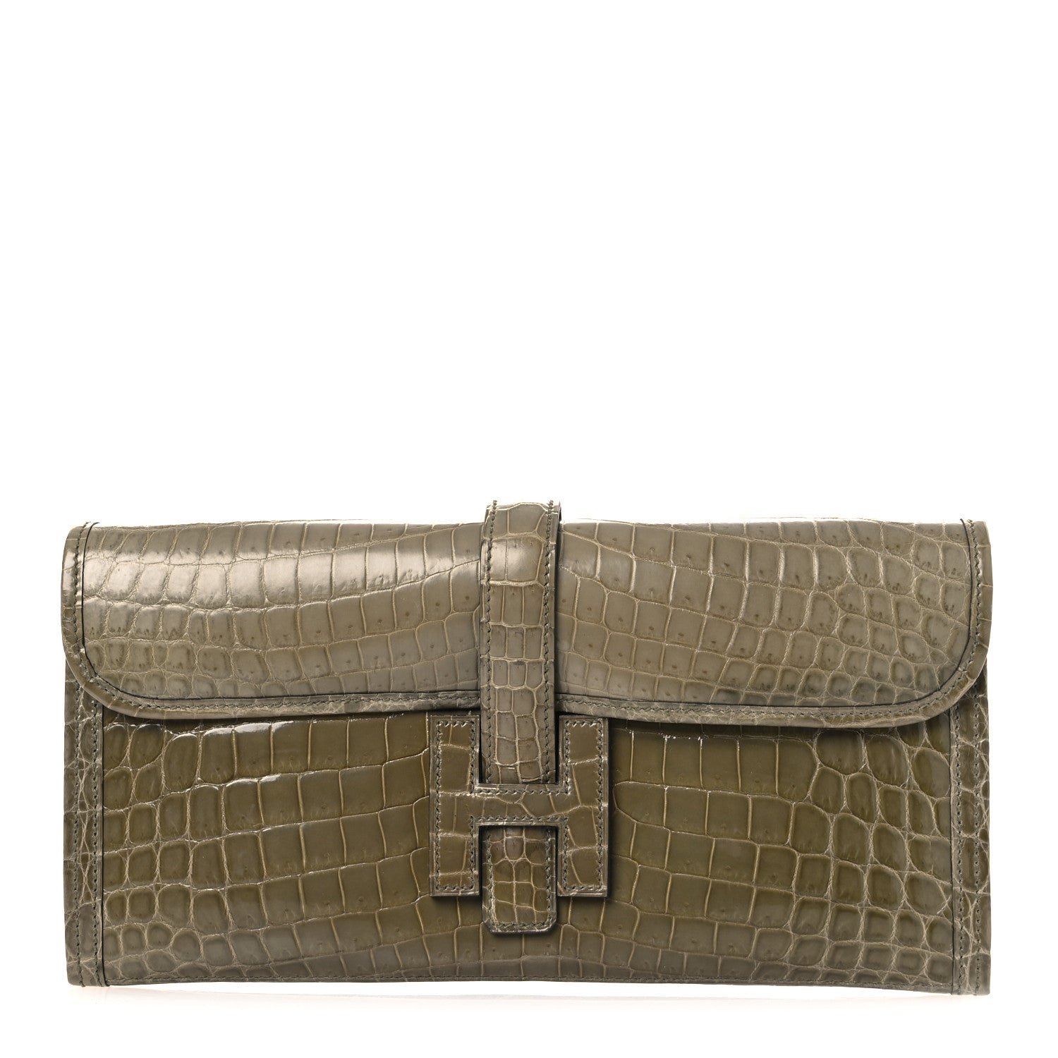 Hermes Shiny Niloticus Crocodile Jige Elan 29 Clutch Gris Tourterelle