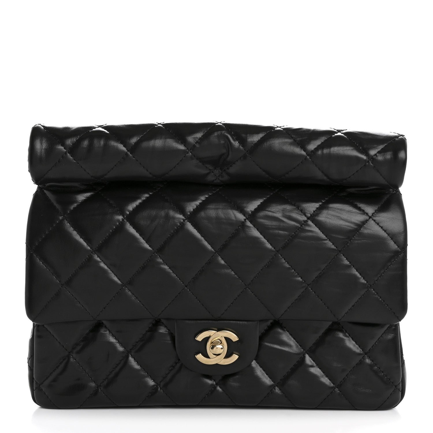 Chanel Crumpled Calfskin Quilted Clutch Black