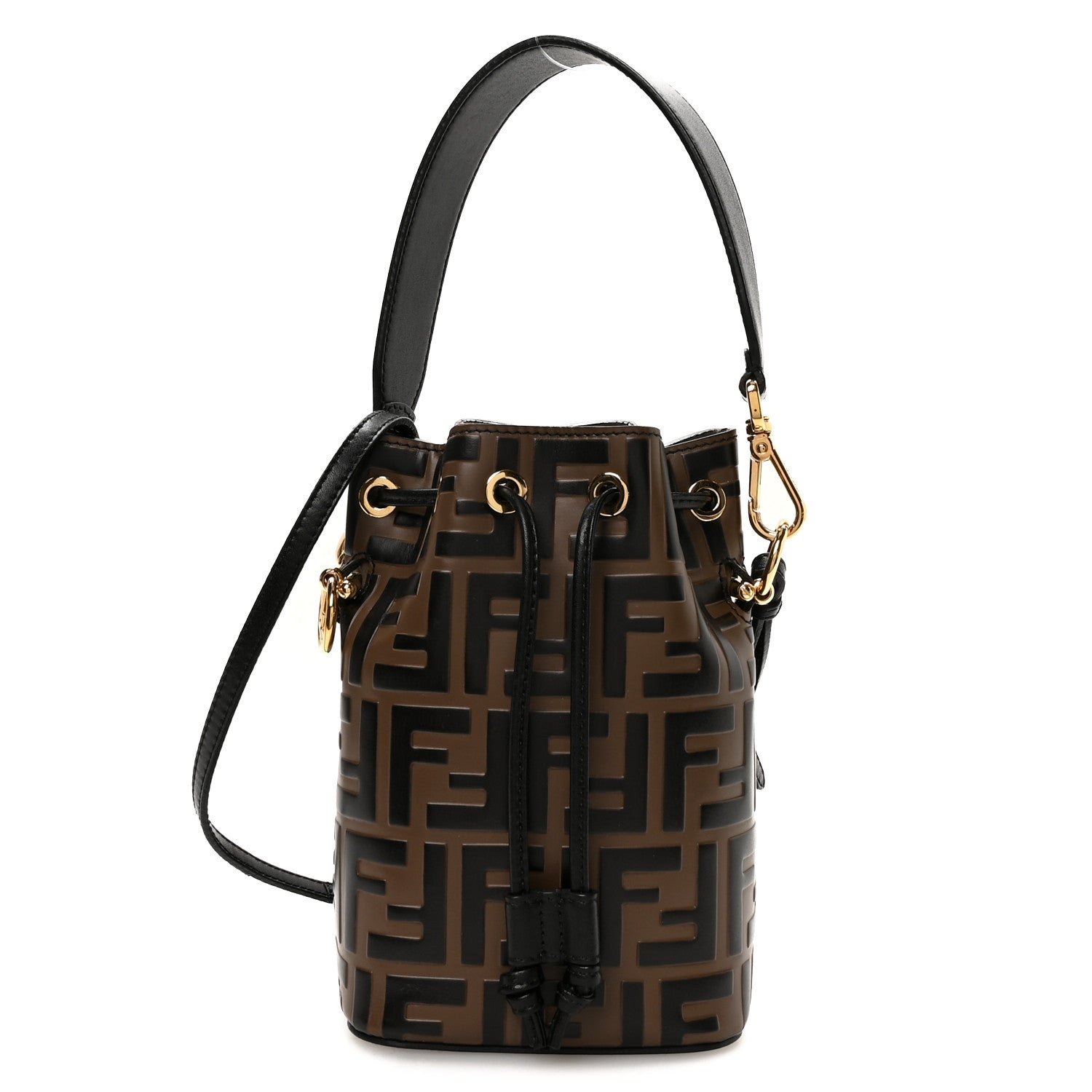 Fendi Vitello Liberty F is Fendi Bi-Color FF 1974 Embossed Mini Mon Tresor Bucket Bag Maya Black
