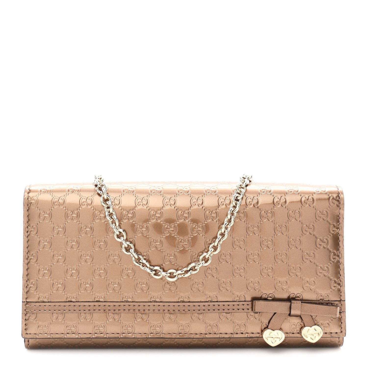 Gucci Metallic Patent Microguccissima Signature Chain Wallet Bronze