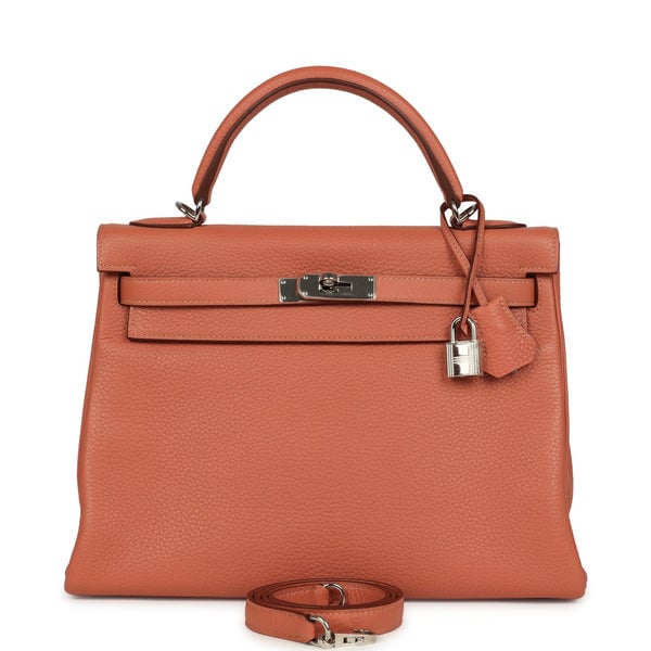Hermes Pre-owned Hermes Kelly Retourne 32 Rose Tea Clemence Palladium Hardware