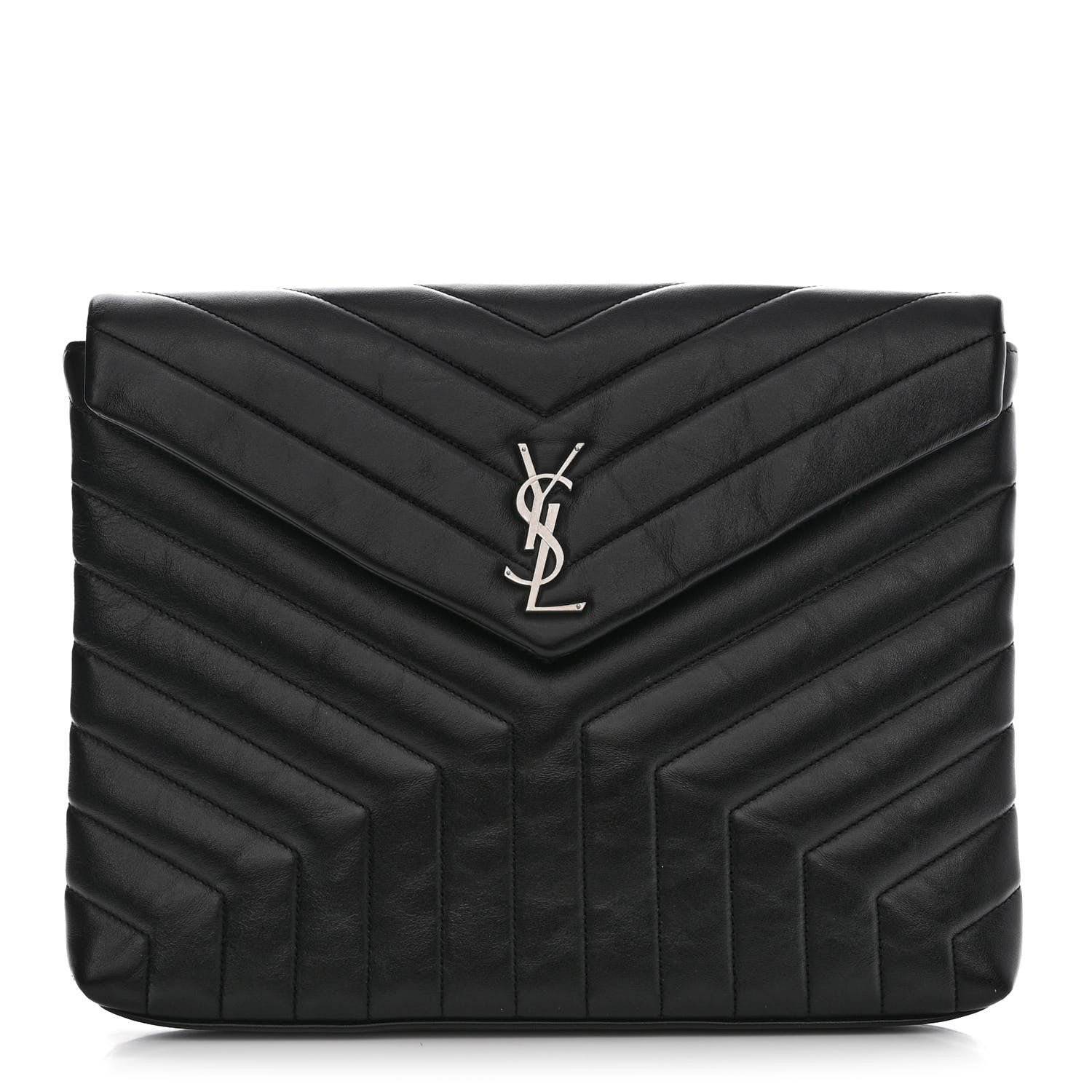 Saint Laurent Calfskin Y Quilted Monogram Loulou Document Holder Black