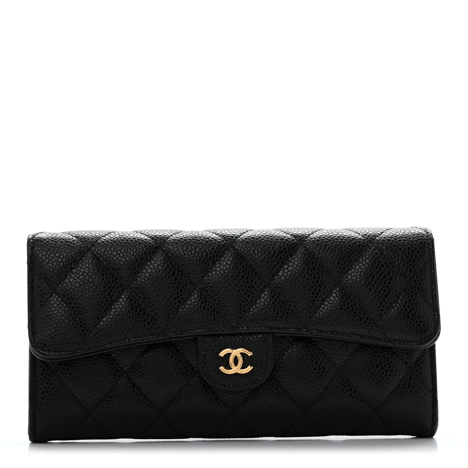 Chanel Caviar Quilted Large Gusset Flap Wallet Black