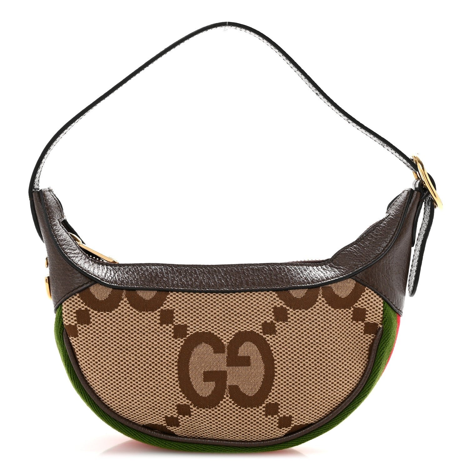 Gucci Monogram Jumbo GG Textured Dollar Calfskin Web Mini Ophidia Half Moon Hobo Camel Ebony New Acero