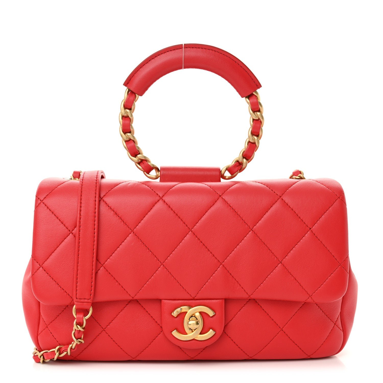 Chanel Lambskin Quilted Medium In The Loop Handle Flap Bag Red