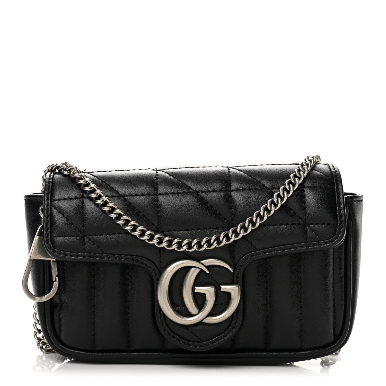 Gucci Calfskin Matelasse Aria Super Mini GG Marmont Shoulder Bag Black