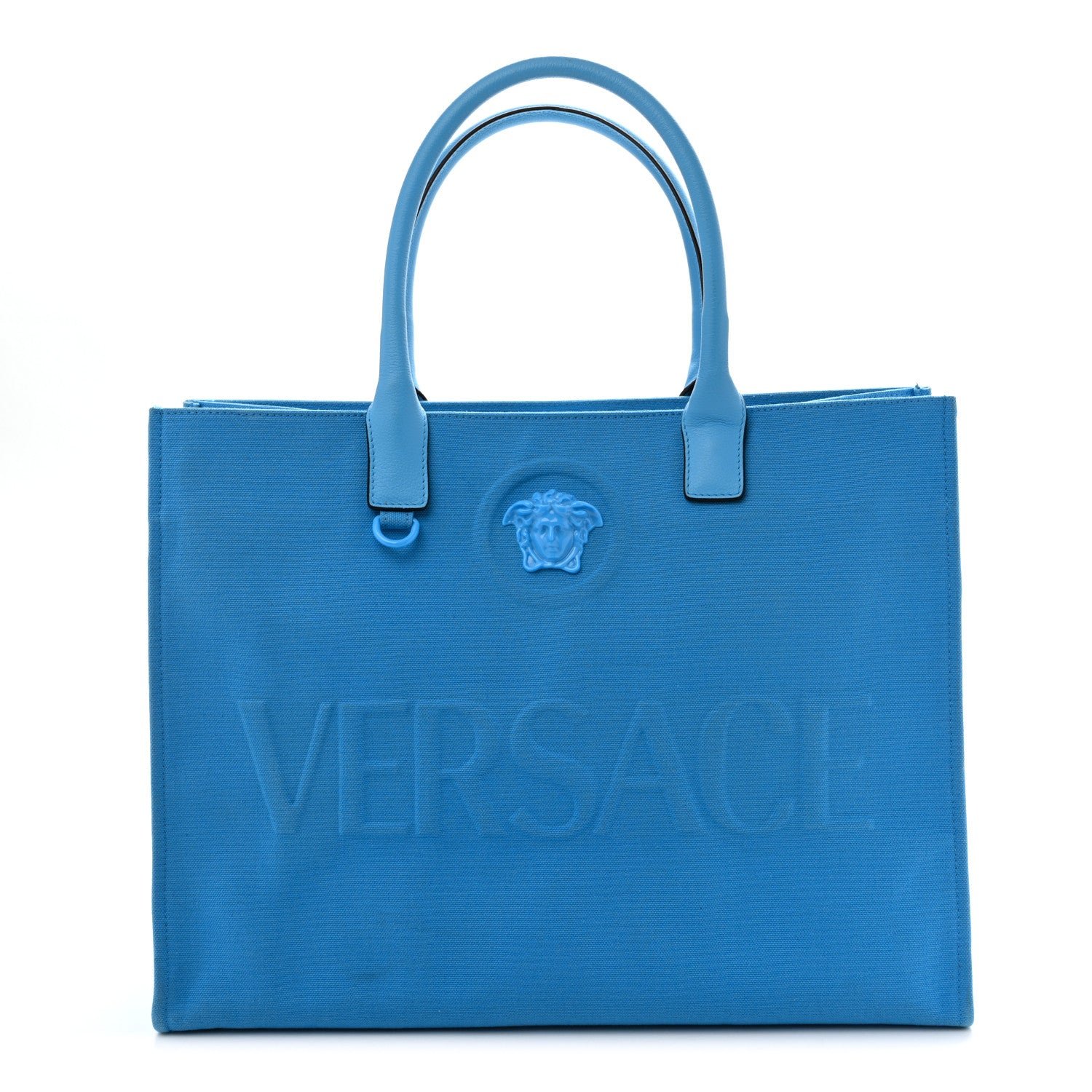 Versace Canvas Calfskin La Medusa Tote Bag Blue