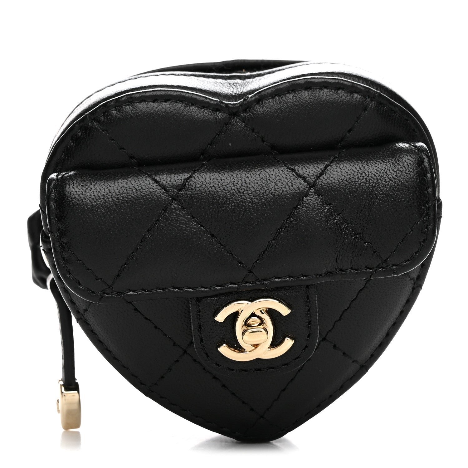 Chanel Lambskin Quilted CC In Love Heart Zipped Arm Coin Purse Black