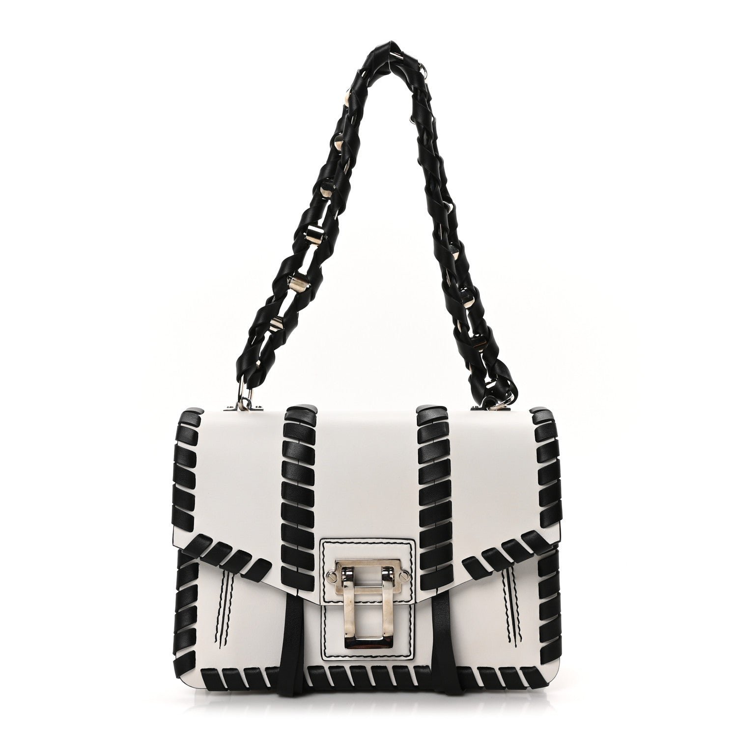 Proenza Schouler Calfskin Hava Whipstitch Shoulder Bag White Black