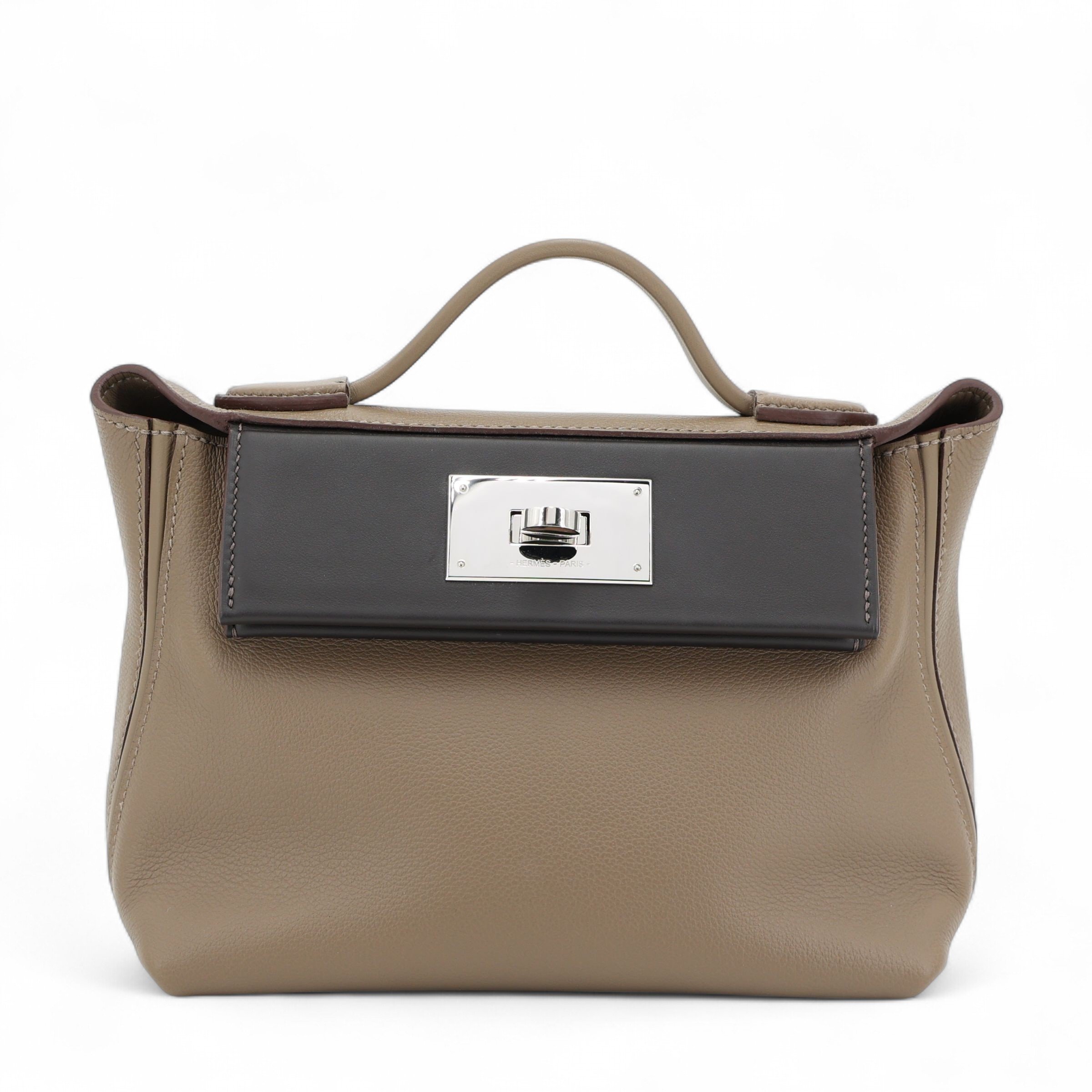 Excellent ( Rank SA ) HERMÈS 24/24 - 21 mini Etoupe (18) Ebene (46) Evercolor Palladium hardware W (2024)