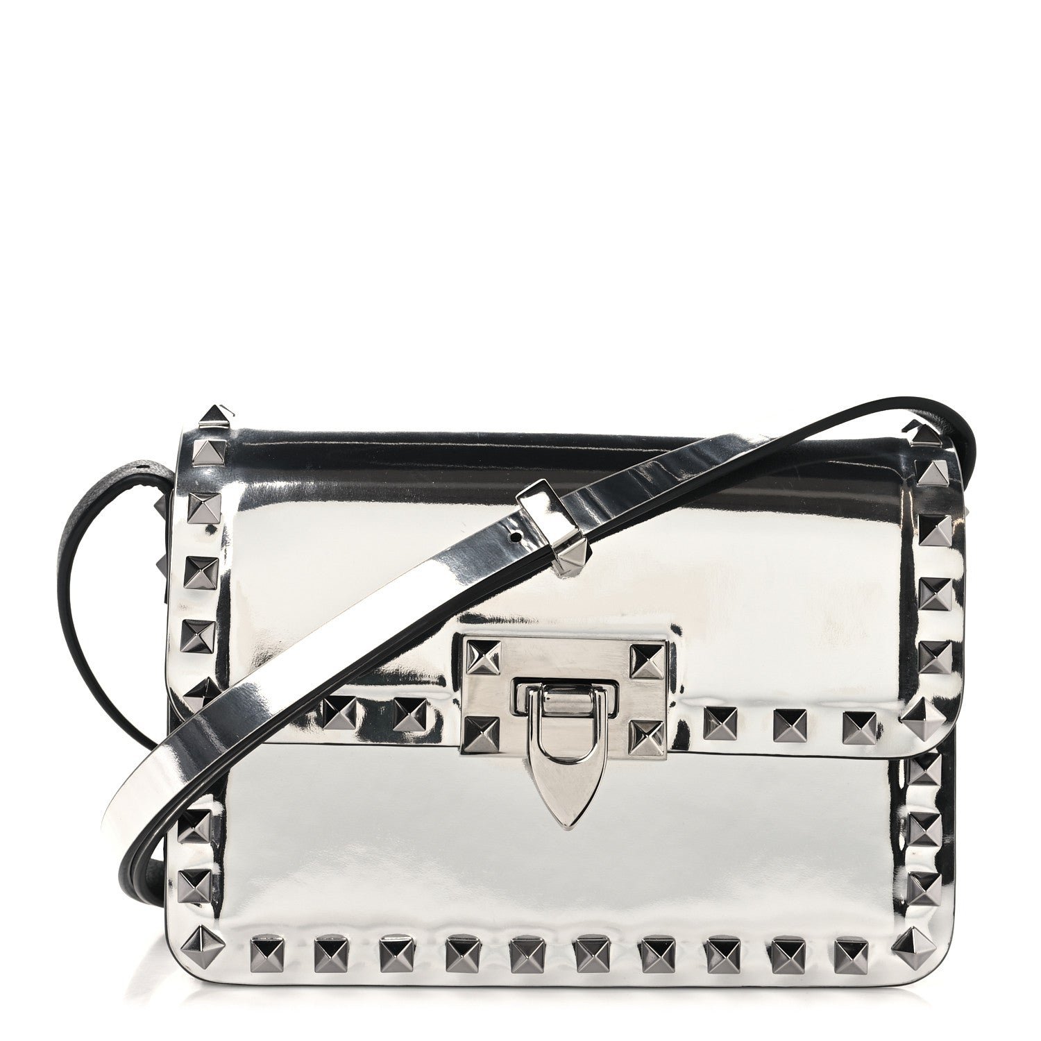Valentino Garavani Mirror Calfskin Small Rockstud23 Shoulder Bag Silver