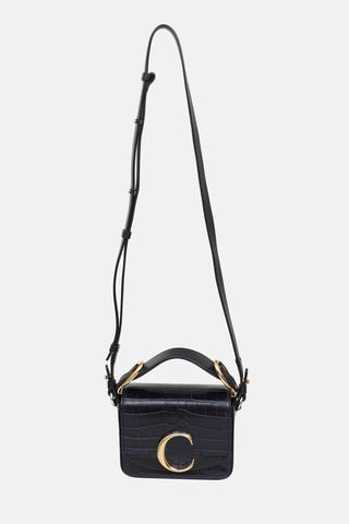 Embossed Leather Mini C Bag