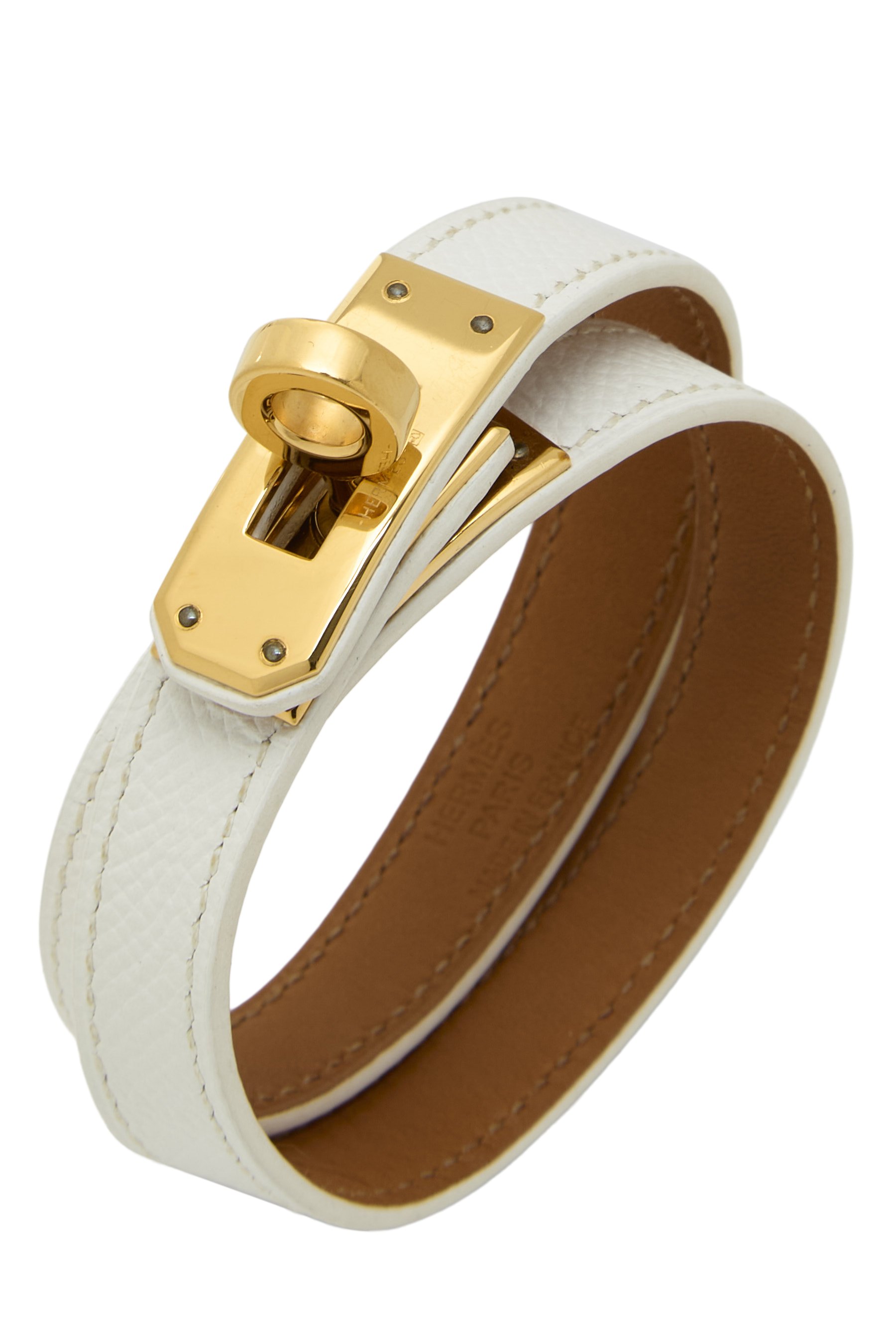 White Epsom Leather Kelly Double Tour Bracelet