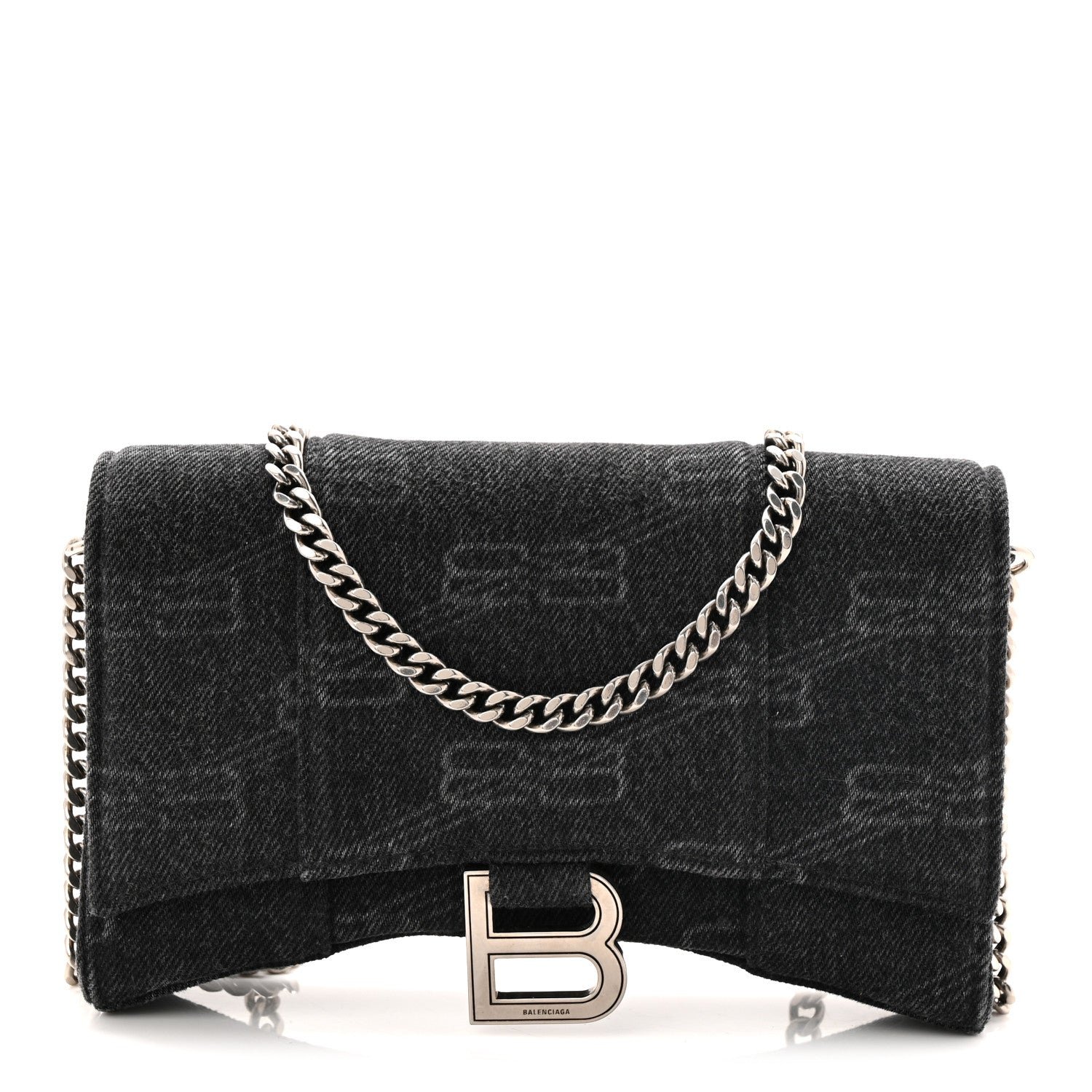 Balenciaga Denim BB Monogram Hourglass Chain Bag Black