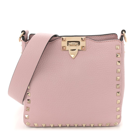 Valentino Garavani Pebbled Calfskin Mini Rockstud Flip-Lock Messenger Bag Water Rose