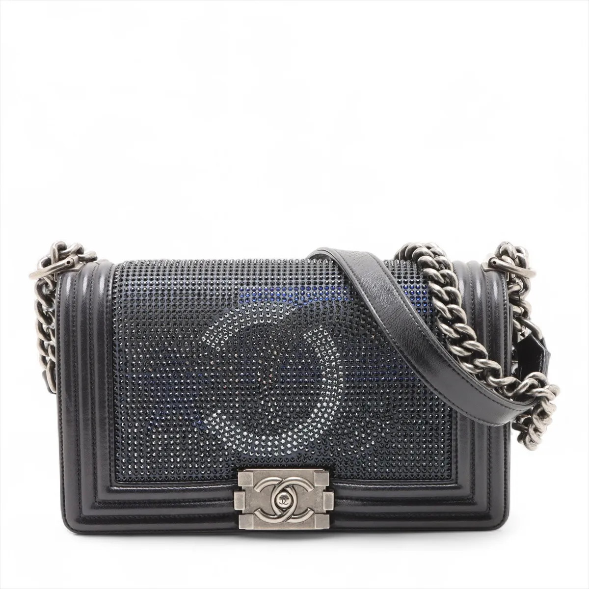 Chanel BOY CHANEL 25 Lambskin Chain Shoulder Bag Paris Dallas Navy Blue Gunmetal