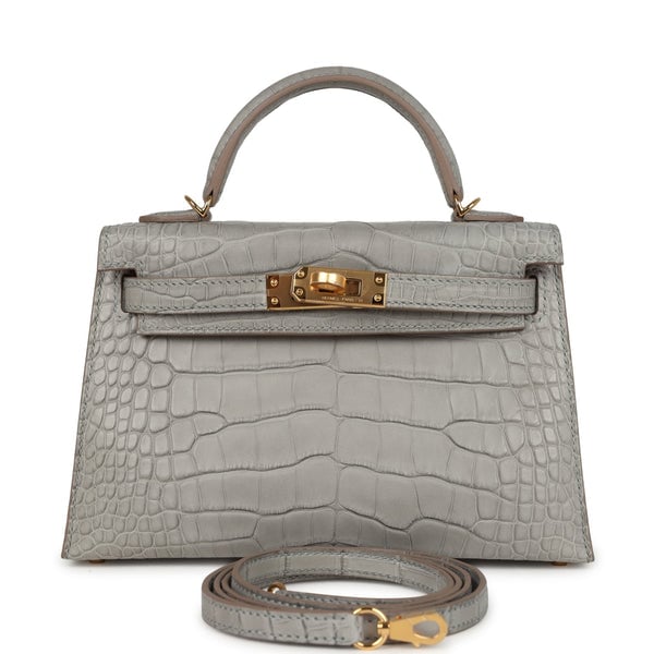 Hermes Hermes Special Order (HSS) Kelly Sellier 20 Gris Perle Verso Matte Alligator Gold Hardware