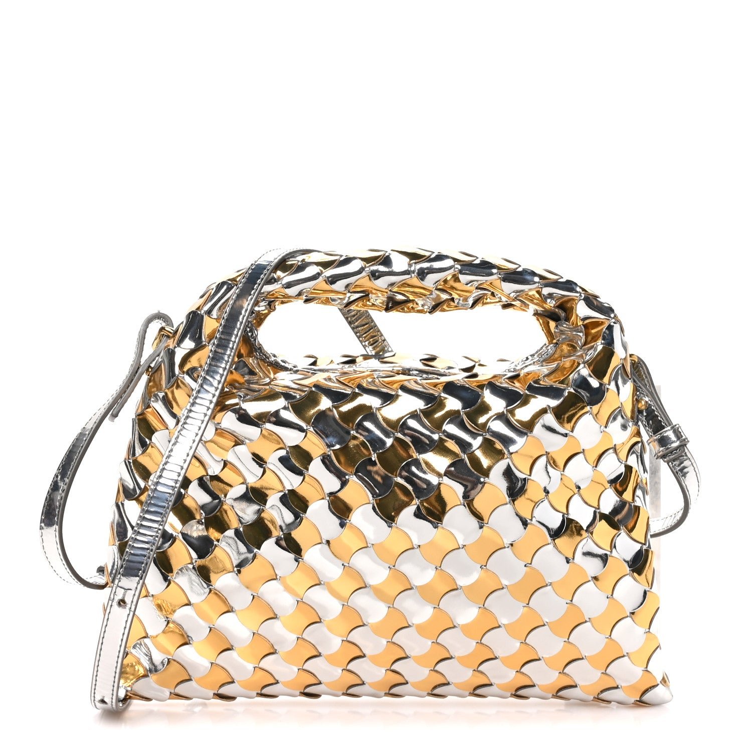 Bottega Veneta Metallic Lambskin Intrecciato Mini Hop Silver Gold