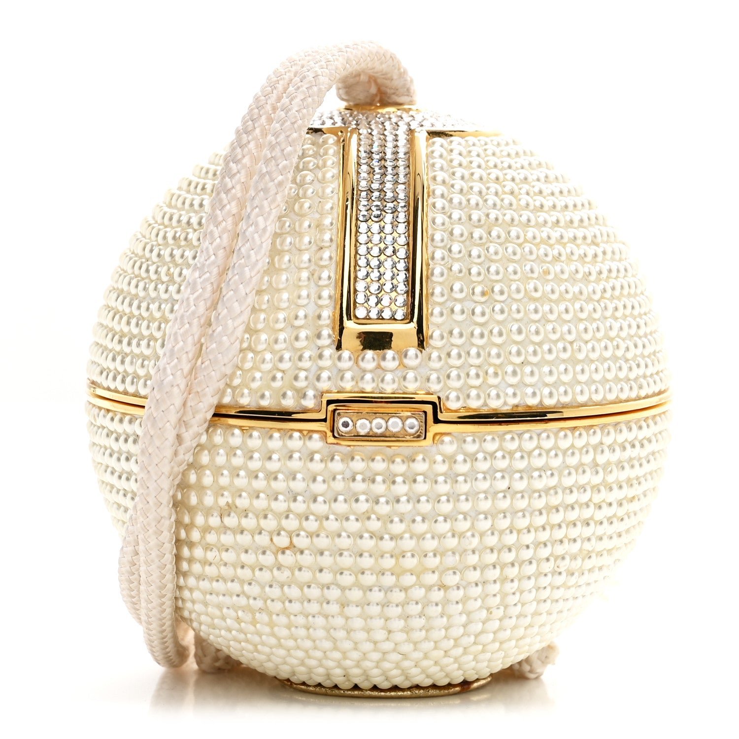 Judith Leiber Swarovski Crystal Disco Ball Minaudiere Clutch White Gold