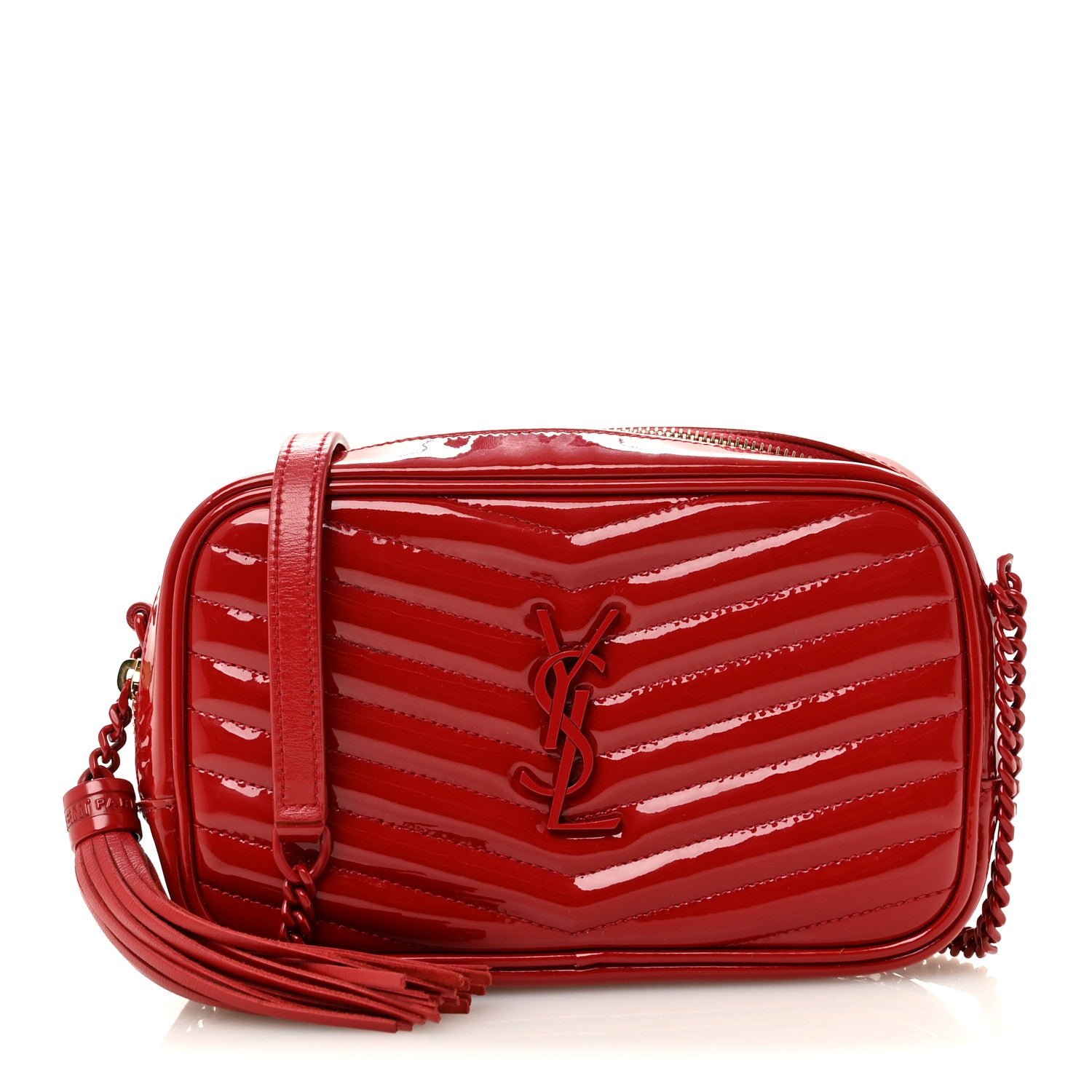 Saint Laurent Saint Laurent Patent Calfskin Matelasse Monogram Mini Lou Camera Bag Eros Red