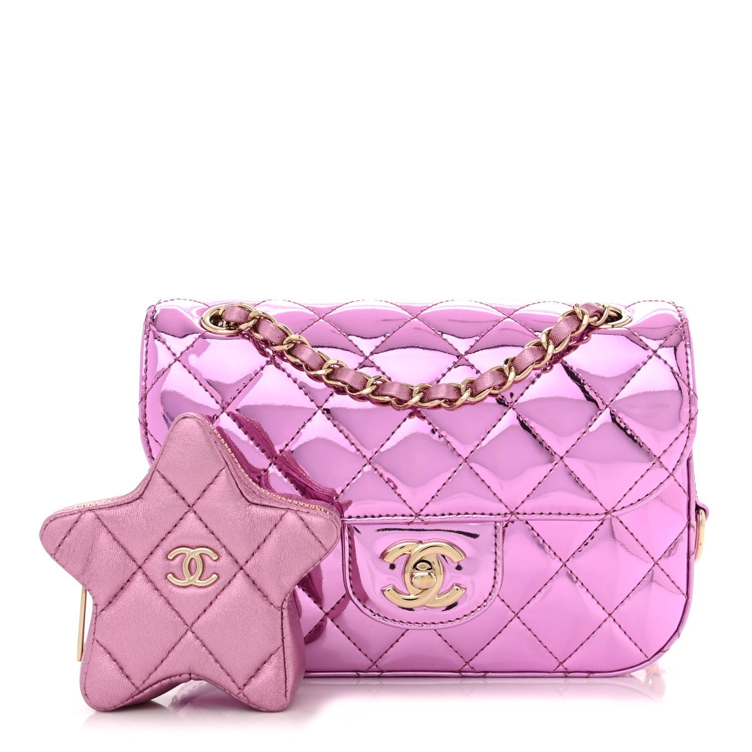 Chanel Mirror Calfskin Metallic Calfskin Quilted Hollywood Boulevard Mini Flap With Coin Purse Light Purple