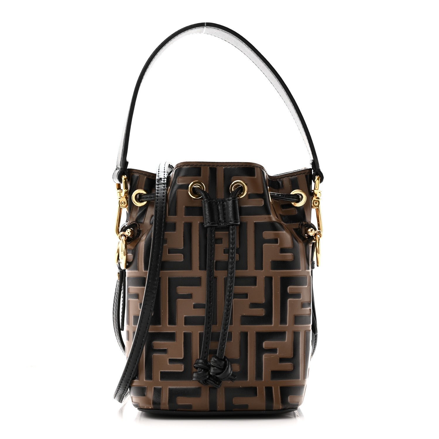Fendi Vitello Liberty F is Fendi Bi-Color FF 1974 Embossed Mini Mon Tresor Bucket Bag Maya Black