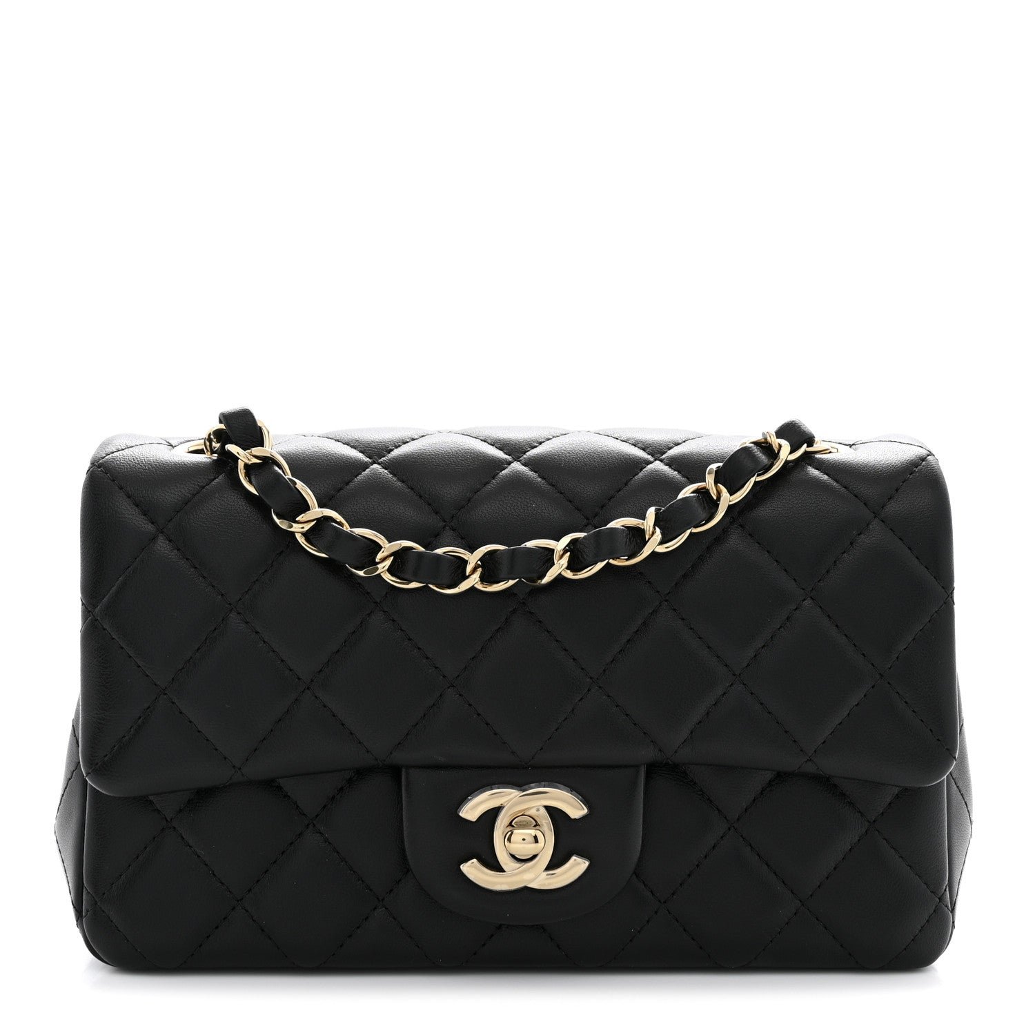 Chanel Lambskin Quilted Mini Rectangular Flap Black