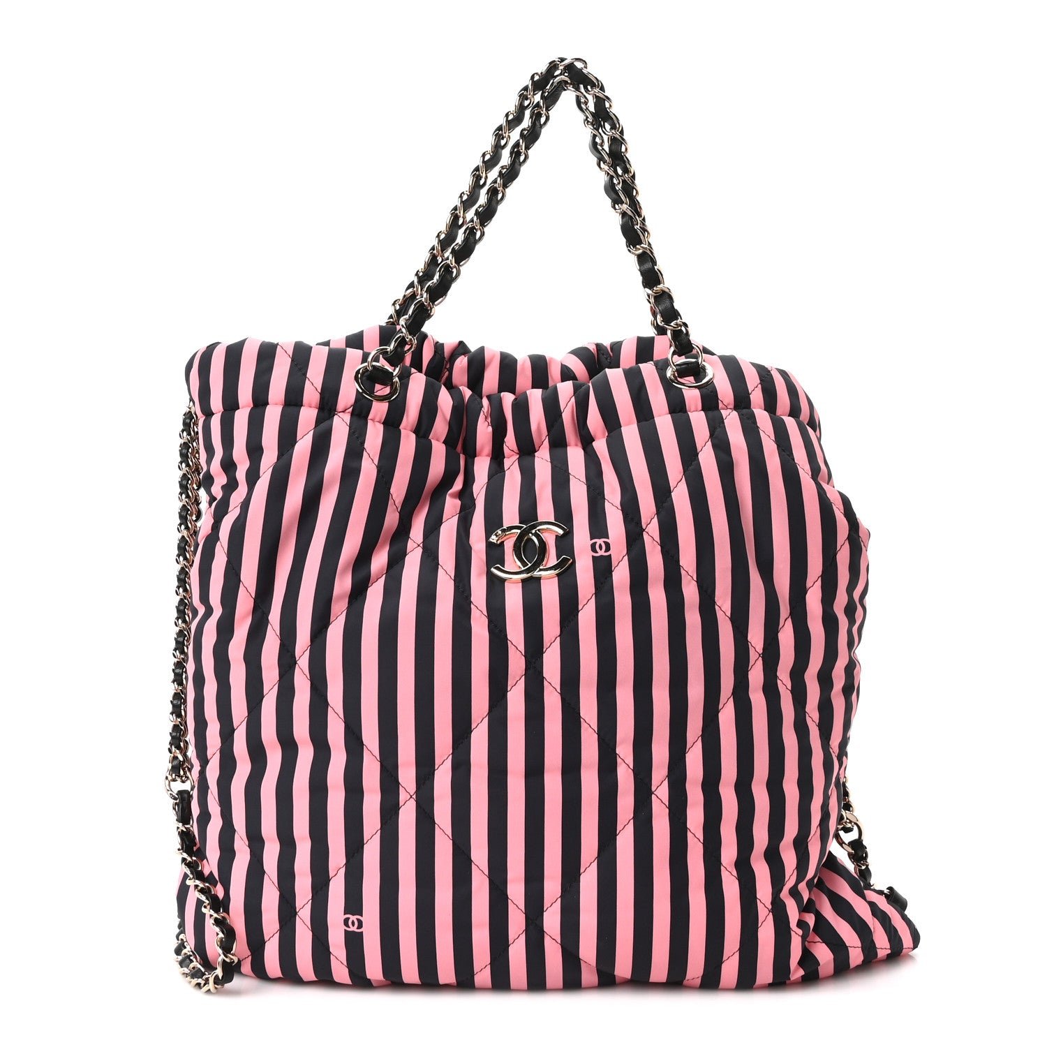 Chanel Nylon Striped Quilted Coco Beach Backpack Black Coral
