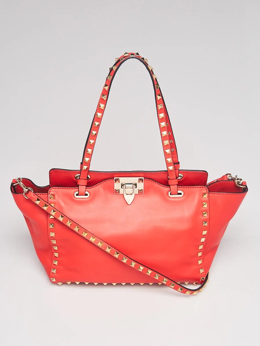 Valentino Valentino Red Leather Rockstud Trapeze Small Tote Bag