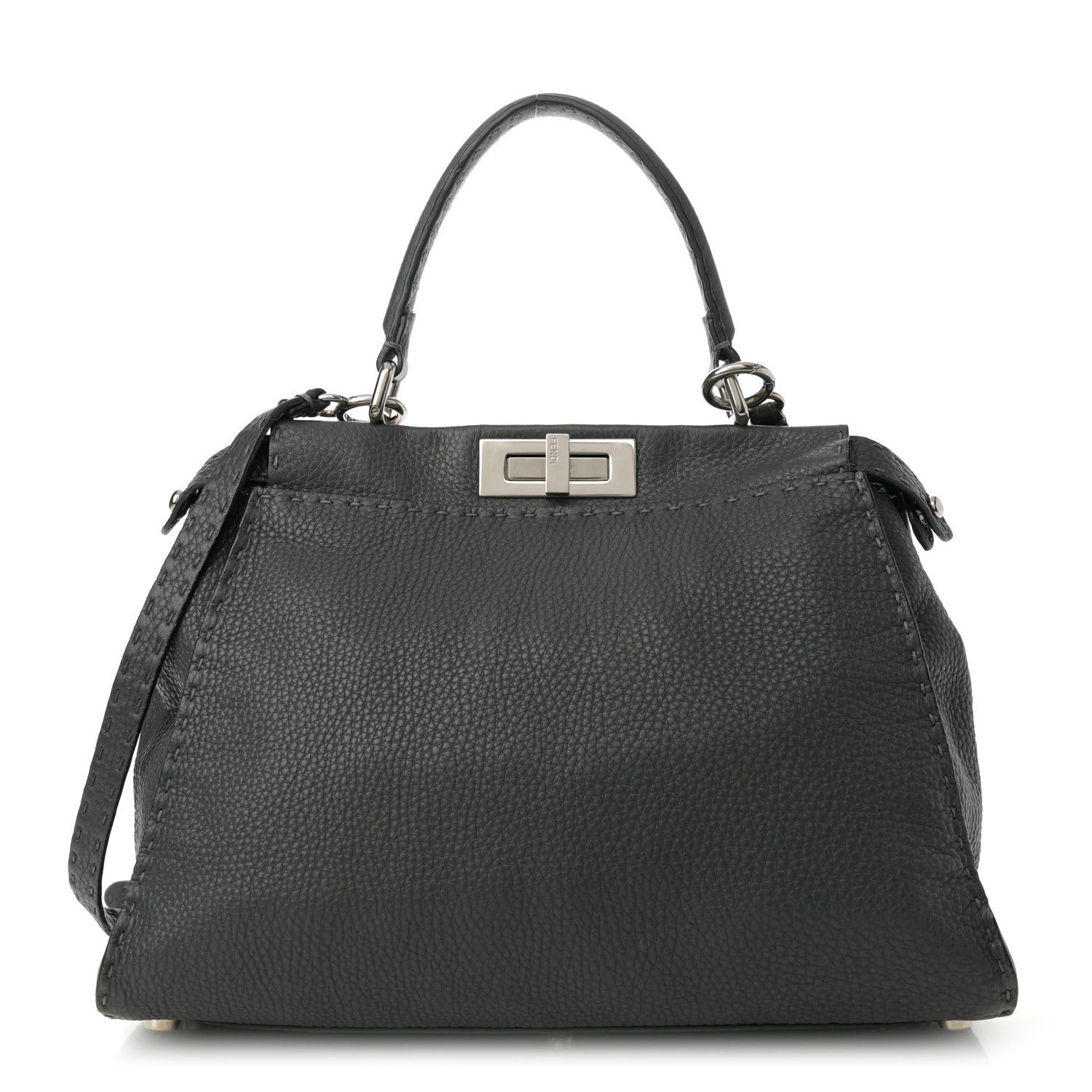 Fendi Cuoio Romano Selleria Bi-Color Medium Peekaboo Iconic Satchel Asfalto Latte