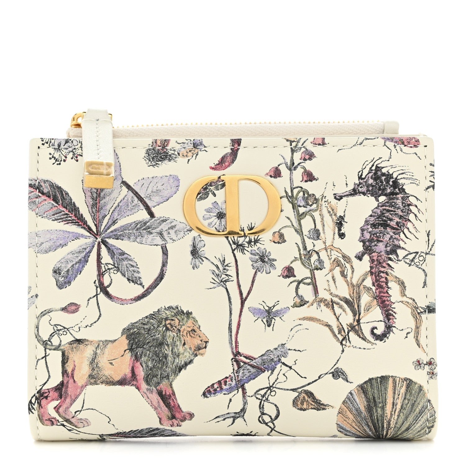 Dior Calfskin Cabinet De Curiosites Print Caro XS Wallet White Multicolor