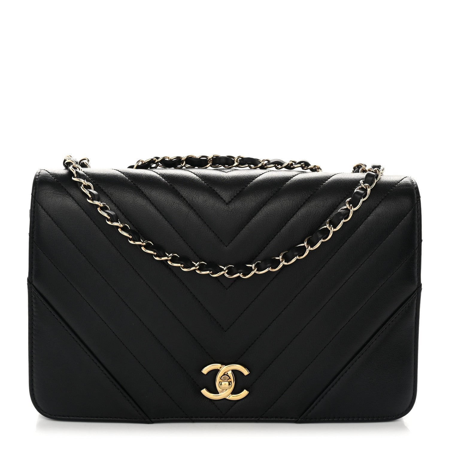 Chanel Calfskin Chevron Quilted Large Statement Flap Black